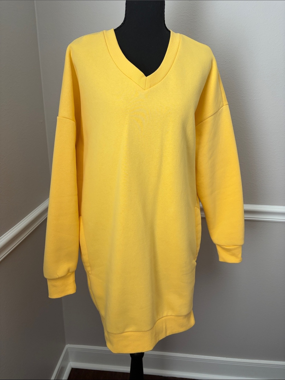 V-Neck Women's Dress - Yellow